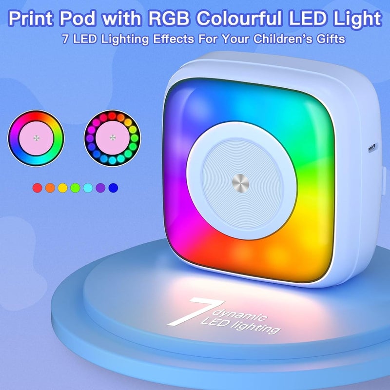 LBT Sticker Printer Print Pod with 6 Rolls Sticker Paper, Seven Color Lighting Modes for DIY Scrapbook, Travel, Notes, Label, Memo, Compatible with iOS&Android - Image 2